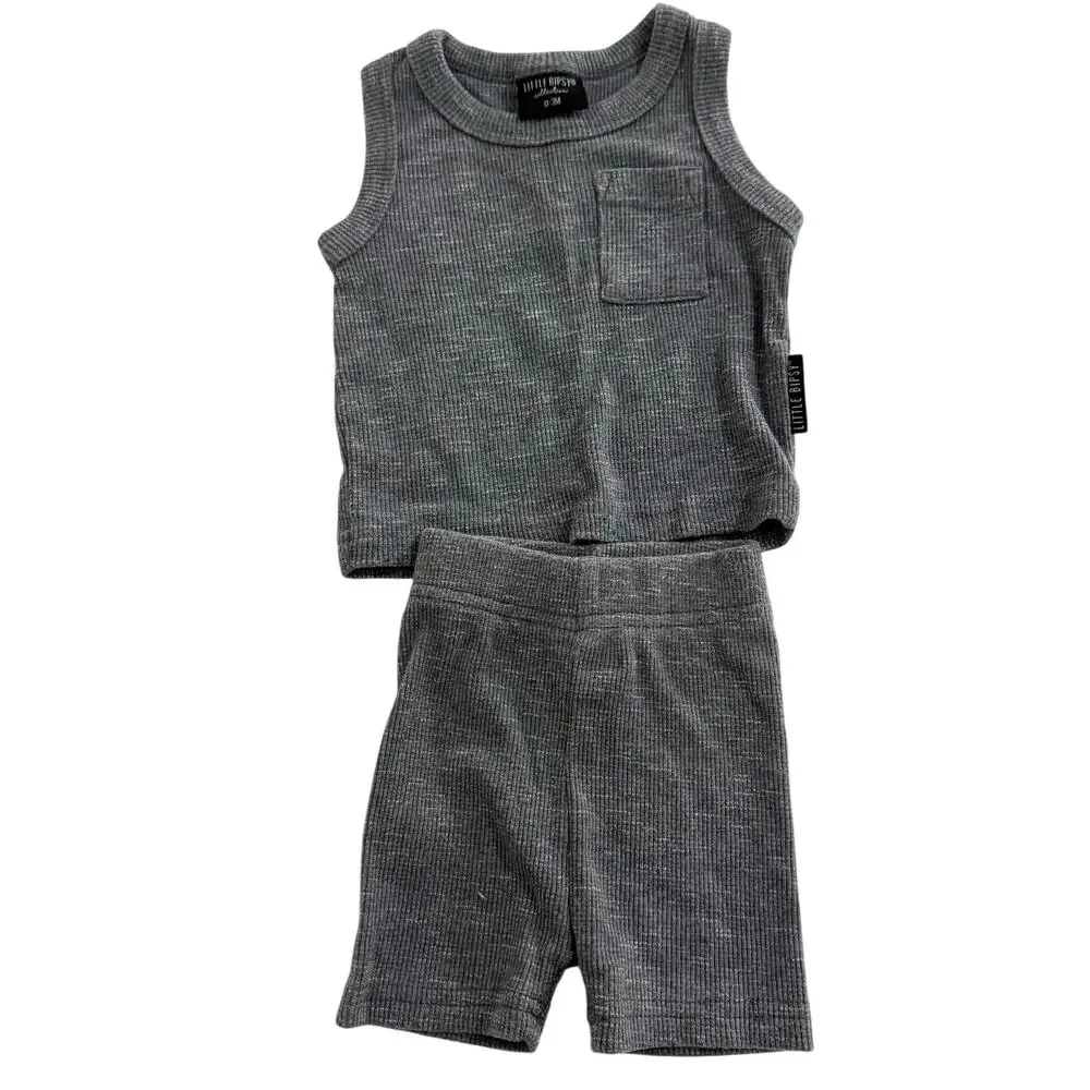 Little Bipsy Charcoal Gray Ribbed Tank & Biker Shorts Outfit Set Size 0-3 Months